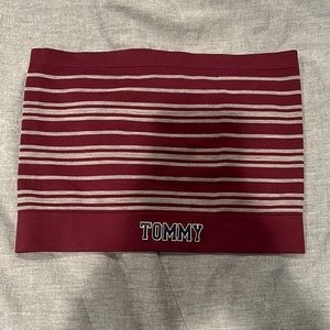 Tommy Hilfiger maroon and grey striped tube top, size medium